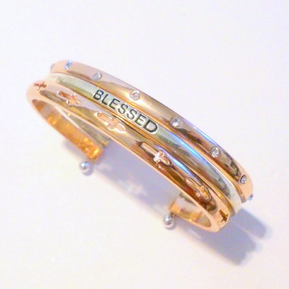 BCBG Rose Gold Tone BLESSED Cuff Bracelet - Picture 2 of 4